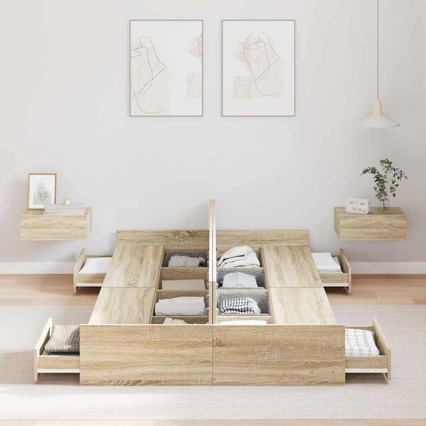 vidaXL Voodi hoiukohaga raam peaga Sonoma tamm 120 x 200 cm Tehispuit