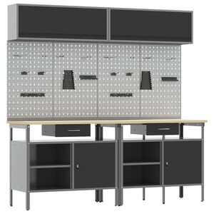 vidaXL T&ouml;&ouml;lauakomplekt lukuga 8 pcs Must ja Hall Pulberv&auml;rvitud teras