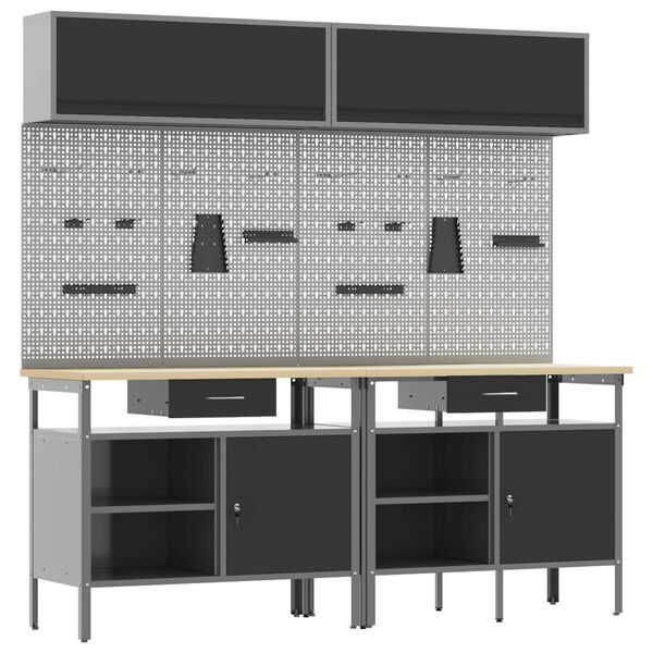 vidaXL T&ouml;&ouml;lauakomplekt sahtliga riiuliga lukuga 8 pcs Must Teras