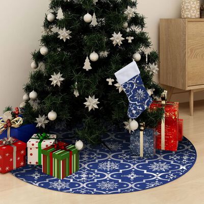 vidaXL luksuslik jõulupuu alune lina, sokiga, sinine, 90 cm, kangas