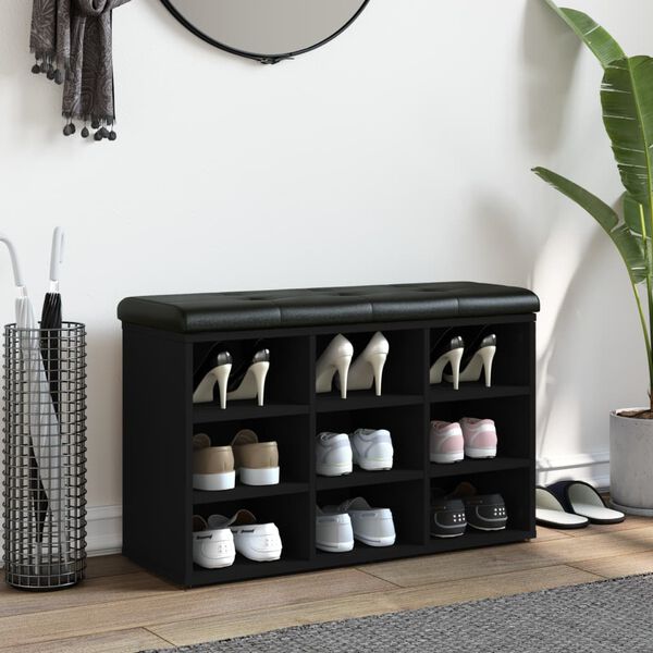 vidaXL jalatsipink, must, 82 x 32 x 50 cm, tehispuit