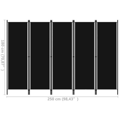 vidaXL 5 paneeliga ruumijagaja, must, 250 x 180 cm