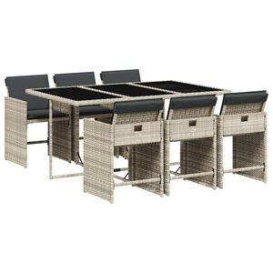 vidaXL 7-osaline aiam&ouml;&ouml;bli komplekt patjadega, helehall, pol&uuml;rotang