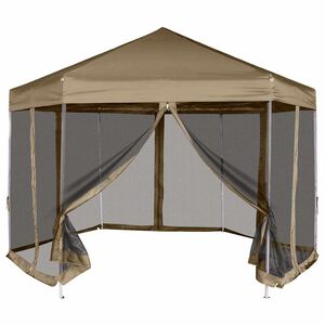 vidaXL kuusnurkne pop-up telk k&uuml;lgseintega, 3,6x3,1 m, pruunikashall