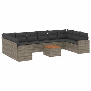 vidaXL 11-osaline aiadiivani komplekt patjadega, hall, pol&uuml;rotang