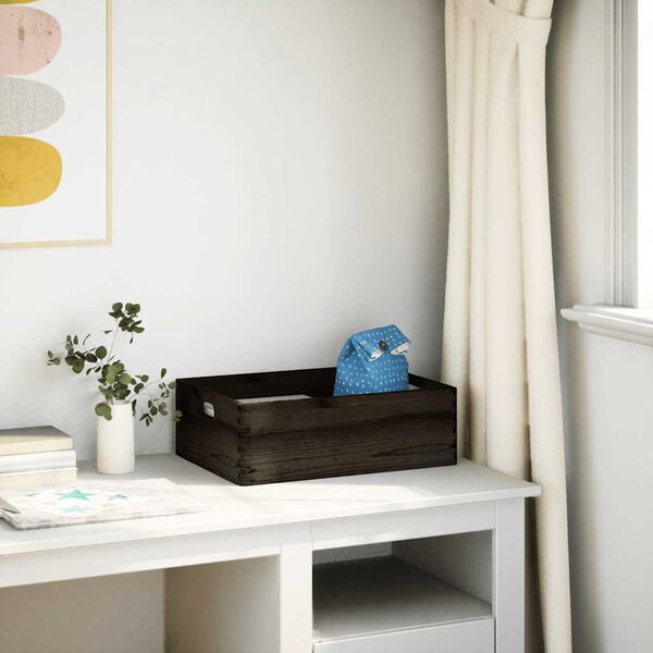 vidaXL Puidust kast käepidemetega must 40x30x13 cm täispuit männipuit