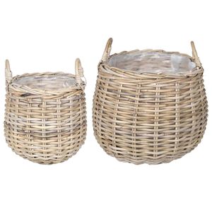 vidaXL Istutuskorv ladustamisega 2 tk Looduslik hall Kubu rattan