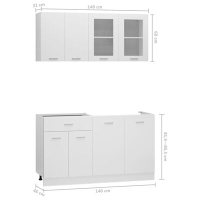 vidaXL 4-osaline köögikapi komplekt, valge, puitlaastplaat