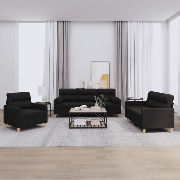 vidaXL 3-osaline diivanikomplekt patjadega, must, kangas