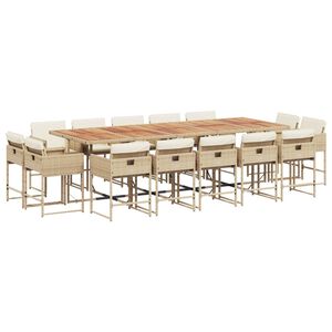 vidaXL 15-osaline aia s&ouml;&ouml;gim&ouml;&ouml;bli komplekt patjadega, beež, PE-rotang