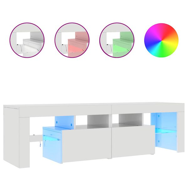 vidaXL telerialus LED-tuledega, kõrgläikega valge, 140x36,5x40 cm