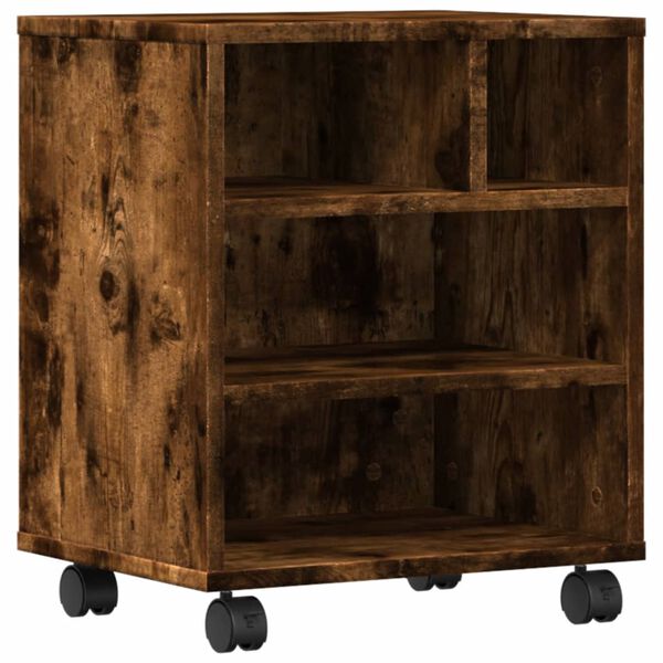 vidaXL ratastega printerialus, suitsutatud tamm, 41 x 32 x 48 cm