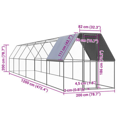vidaXL kanapuur, 2 x 12 x 2 m, tsingitud teras