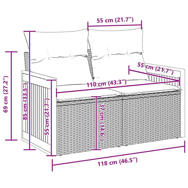 vidaXL Aia Diivanikomplekt padjaga 13 pcs Must pol&uuml;rotang