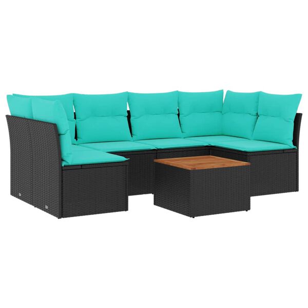 vidaXL 7-osaline aiadiivani komplekt patjadega, must, pol&uuml;rotang