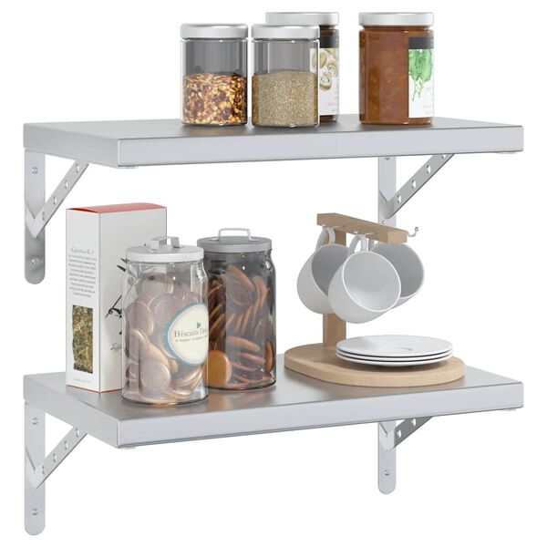 vidaXL seinariiulid 2 tk, 50x30 cm, h&otilde;bedane, roostevaba teras