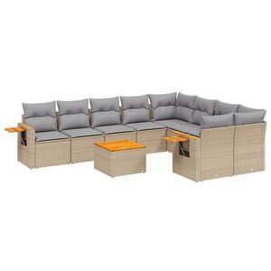 vidaXL 10-osaline aiadiivani komplekt patjadega, beež, pol&uuml;rotang
