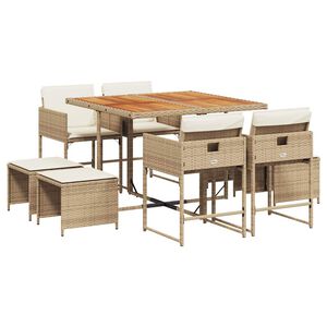 vidaXL 9-osaline aiam&ouml;&ouml;bli komplekt patjadega, beež, pol&uuml;rotang