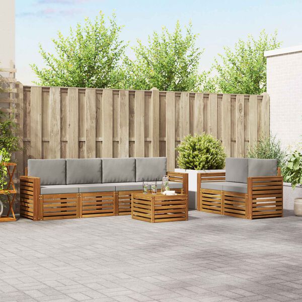 vidaXL Diivanikomplektid 7 pcs Looduslik ja Hele Hall Tugev akatsiapuu