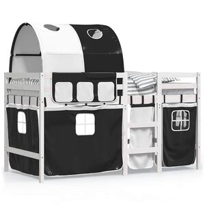 vidaXL laste k&otilde;rge voodi tunneliga, valge/must, 90x190 cm, m&auml;nnipuit