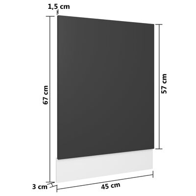 vidaXL nõudepesumasina paneel, hall, 45 x 3 x 67 cm, puitlaastplaat