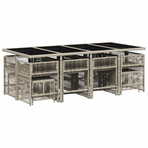 vidaXL 13-osaline aia s&ouml;&ouml;gim&ouml;&ouml;bli komplekt patjadega, hall, pol&uuml;rotang