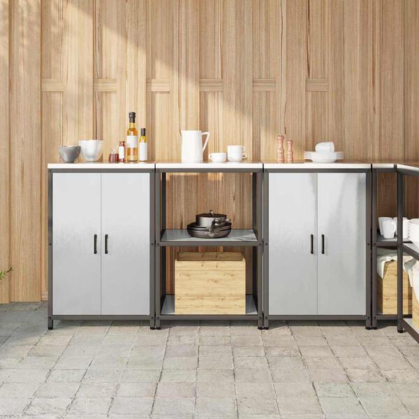 vidaXL K&ouml;&ouml;givarustus riiuliga uksega 3 pcs H&otilde;bedane Roostevaba teras