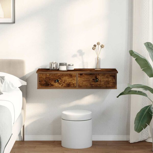 vidaXL seinariiul sahtlitega, suitsutatud tamm, 80x34x17 cm, tehispuit