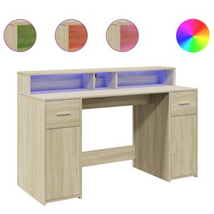 vidaXL kirjutuslaud LED-tuledega, Sonoma tamm, 140x55x91 cm, tehispuit
