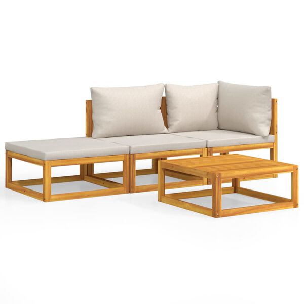 vidaXL 4-osaline aiam&ouml;&ouml;bli komplekt helehallide patjadega, t&auml;ispuit