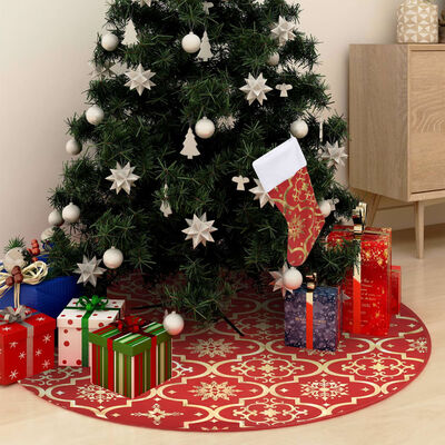 vidaXL luksuslik jõulupuu alune lina, sokiga, punane, 90 cm, kangas
