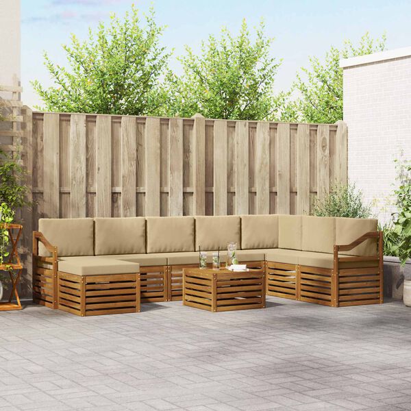 vidaXL Nurgadiivanikomplekt 9 pcs Looduslik ja beež Tugev akatsiapuu