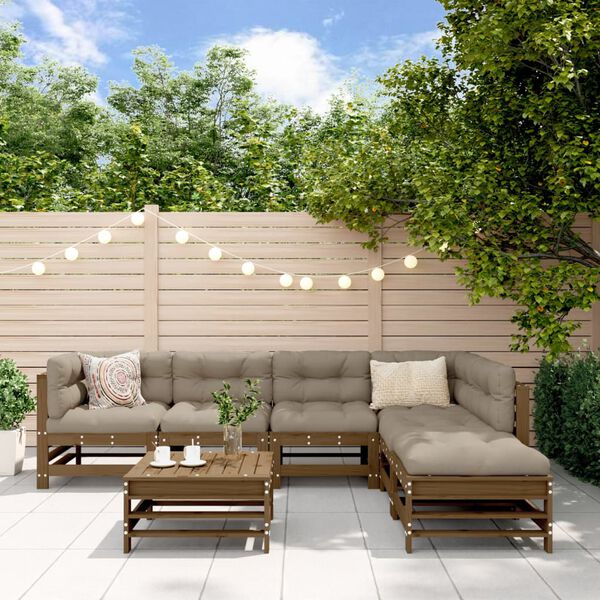 vidaXL 7-osaline aiamööbli komplekt patjadega, meepruun, täispuit