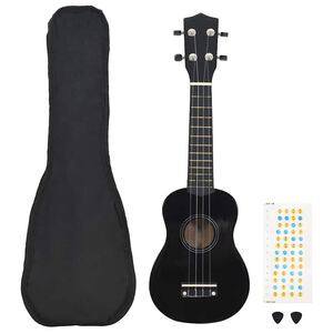 vidaXL sopran ukulele komplekt kotiga lastele must 21"