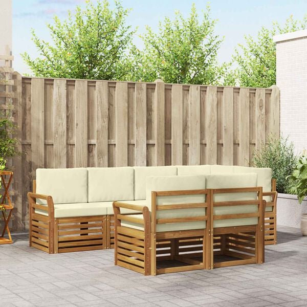 vidaXL Nurgadiivanikomplekt 7 pcs Looduslik ja kreem Tugev akatsiapuu