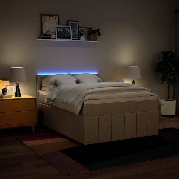 vidaXL kontinentaalvoodi madratsiga, kreemjas, 140x200 cm, kangas