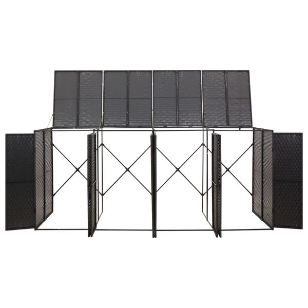 vidaXL nelja prügikasti kuur, must, 274 x 80 x 117 cm, polürotang