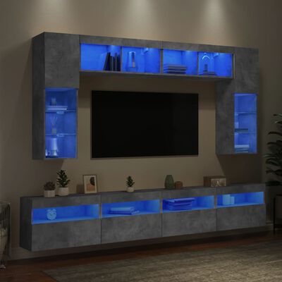 vidaXL 8-osaline teleri seinakappide komplekt LED-tuledega, betoonhall