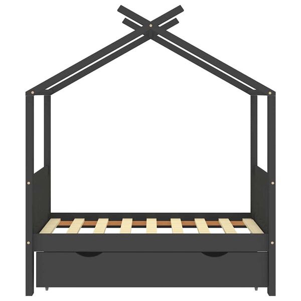 vidaXL lastevoodi raam sahtliga, tumehall m&auml;nnipuit, 70x140 cm