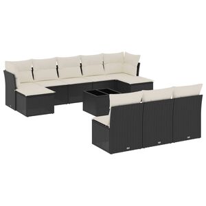 vidaXL 11-osaline aiadiivani komplekt patjadega, must, pol&uuml;rotang