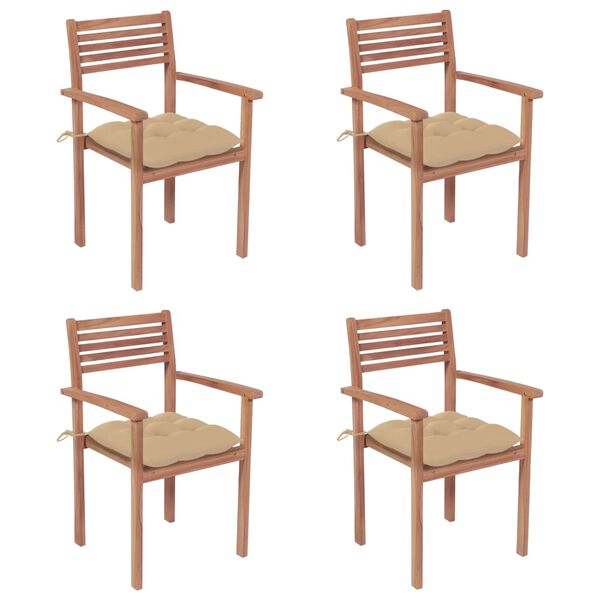 vidaXL aiatoolid, 4 tk, beežide istmepatjadega, tiikpuu