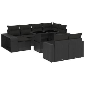 vidaXL 11-osaline aiadiivani komplekt patjadega, must, pol&uuml;rotang