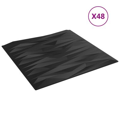 vidaXL seinapaneelid 48 tk, must, 50 x 50 cm, XPS 12 m², kivi