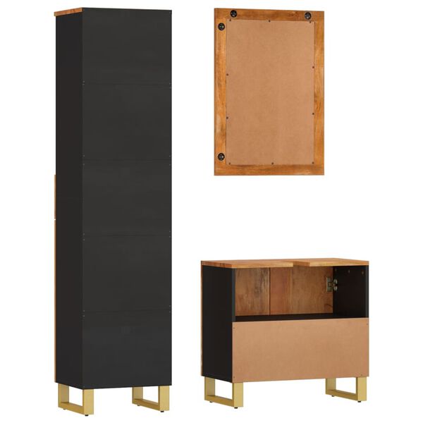 vidaXL 3-osaline vannitoakappide komplekt, pruun ja must, mangopuit