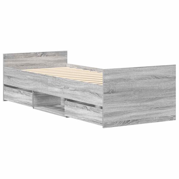 vidaXL peatsi ja jalutsiga voodiraam, hall Sonoma tamm, 75 x 190 cm