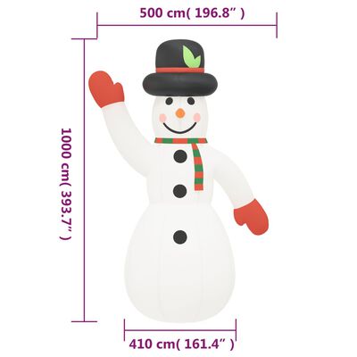 vidaXL jõulukaunistus täispumbatav lumememm LEDidega 1000 cm