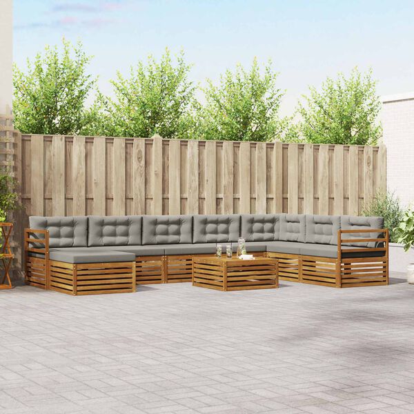 vidaXL Diivanikomplektid 9 pcs Looduslik ja Hele Hall Tugev akatsiapuu