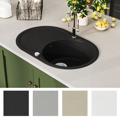 vidaXL ühepoolne köögivalamu, graniit, ovaalne, must