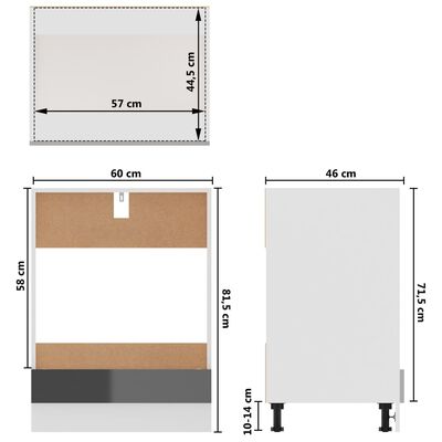 vidaXL ahjukapp, kõrgläikega hall, 60 x 46 x 81,5 cm, puitlaastplaat