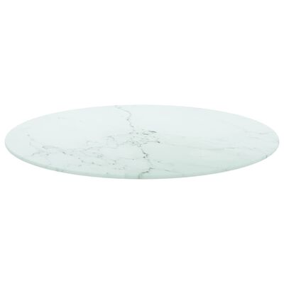 vidaXL lauaplaat, valge Ø60x0,8 cm, karastatud klaas marmordisain